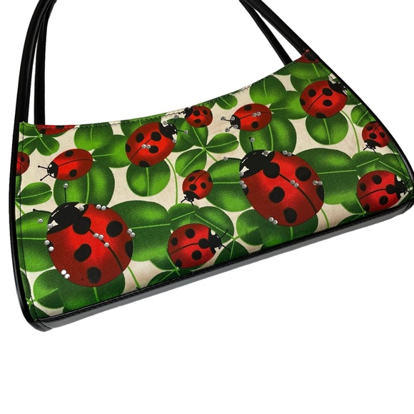 NWOT Ladybug Print Rhinestone Baguette Shoulder Bag Purse - Picture 2 of 9